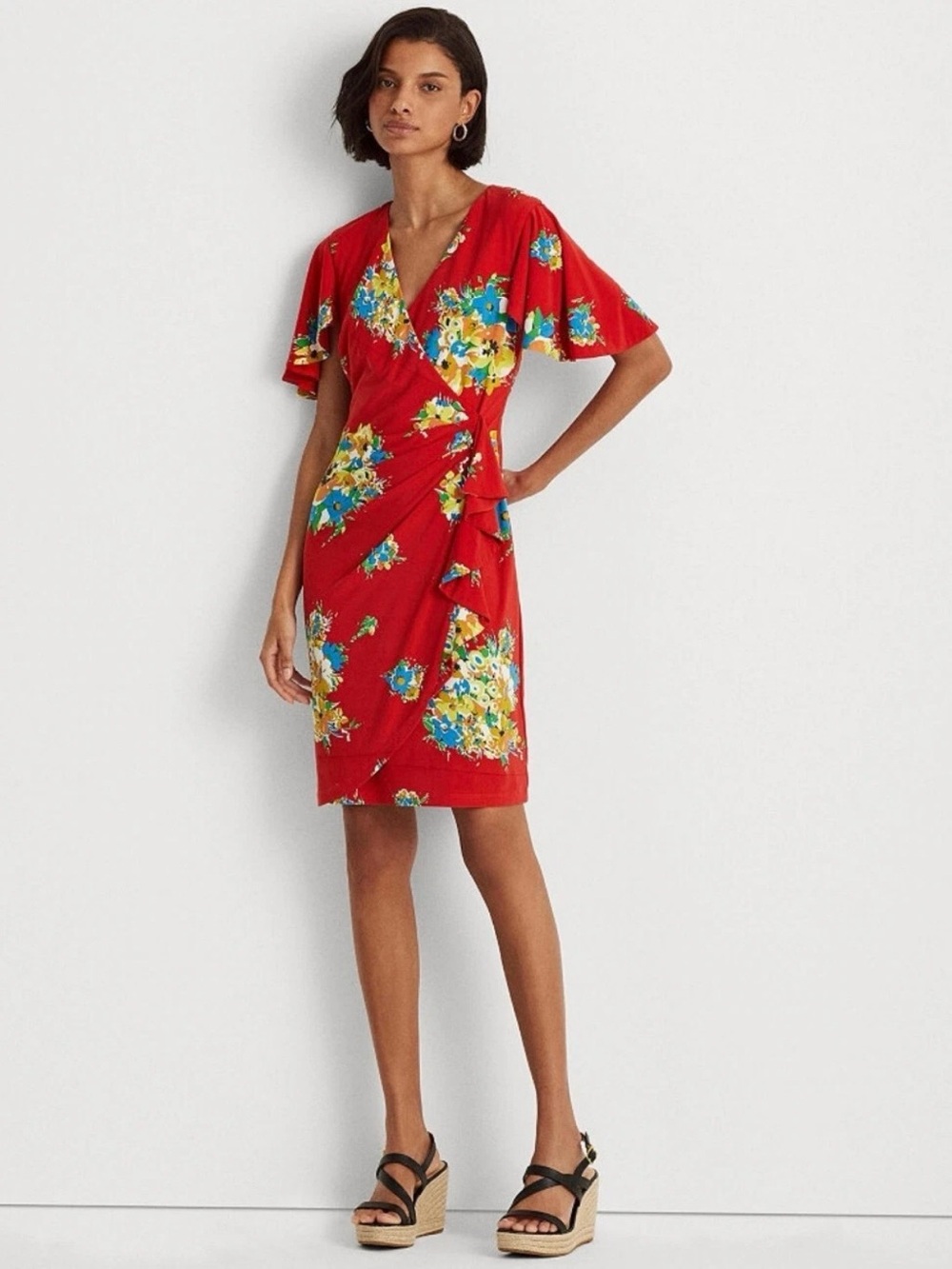 Lauren Ralph Lauren Faux Wrap Floral Jersey Dress